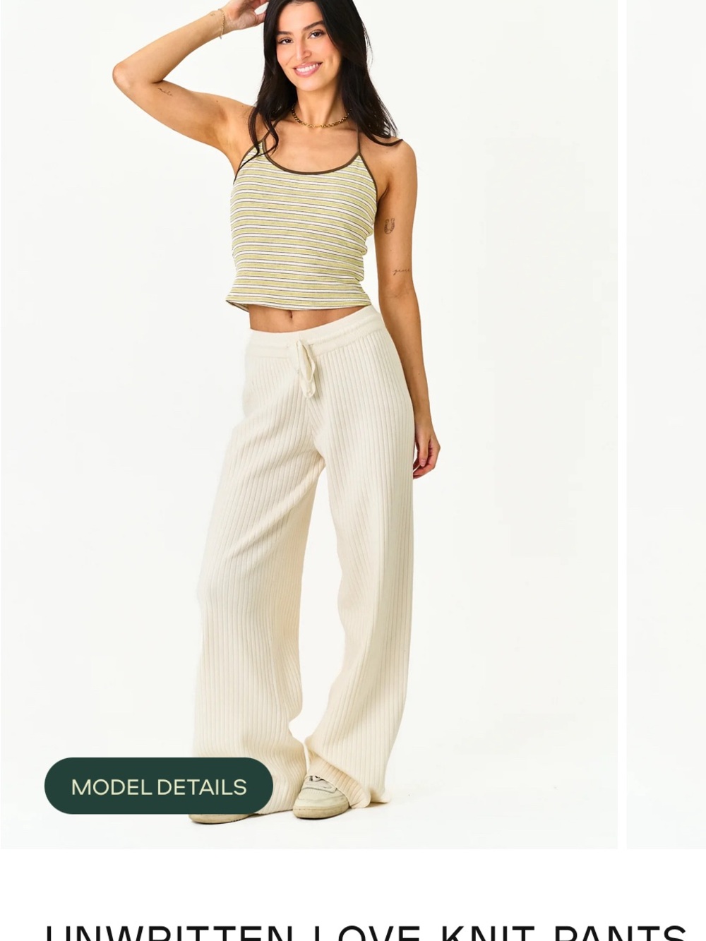 Wide-Leg Ribbed Knit Pants in Cream